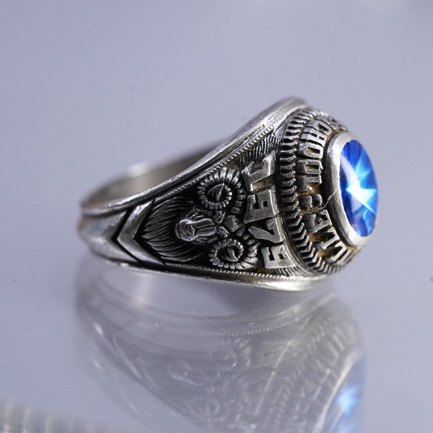 1979 Rockville High School Class Ring, 925 Sterling Silver Sapphire Graduation
