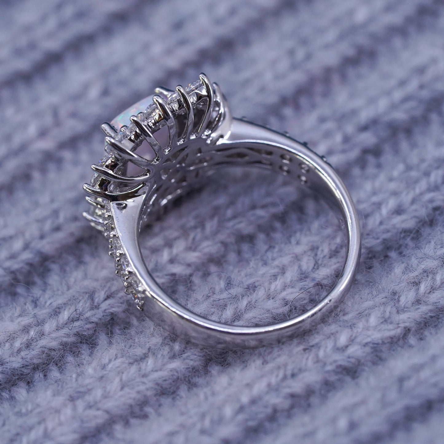 Size 7, vintage sterling 925 silver handmade ring with opal and cz