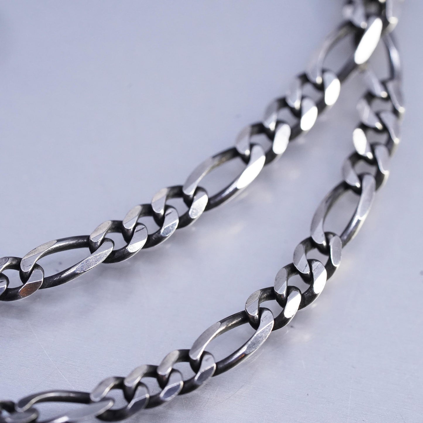 24" 4mm, vintage Sterling 925 silver figaro chain necklace