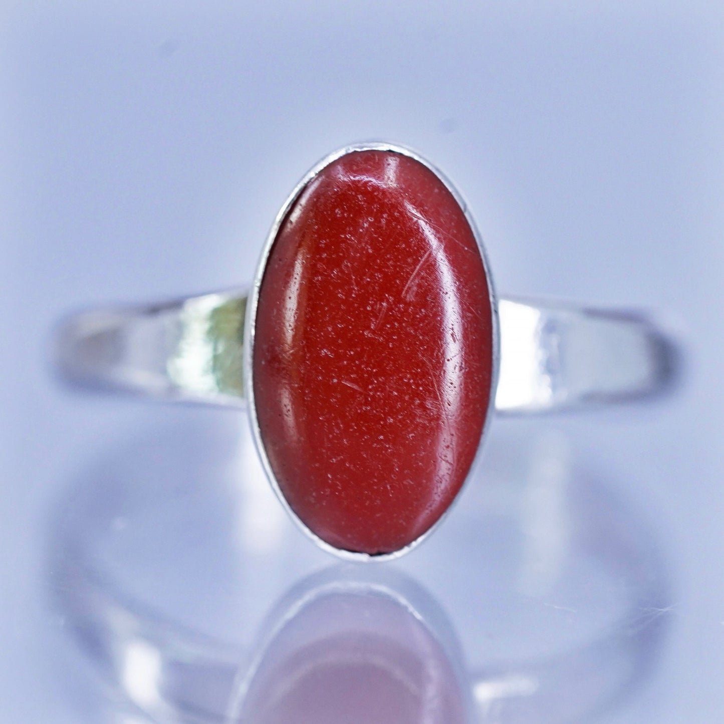 Size 6.25, southwestern Sterling 925 silver handmade band ring with oval coral