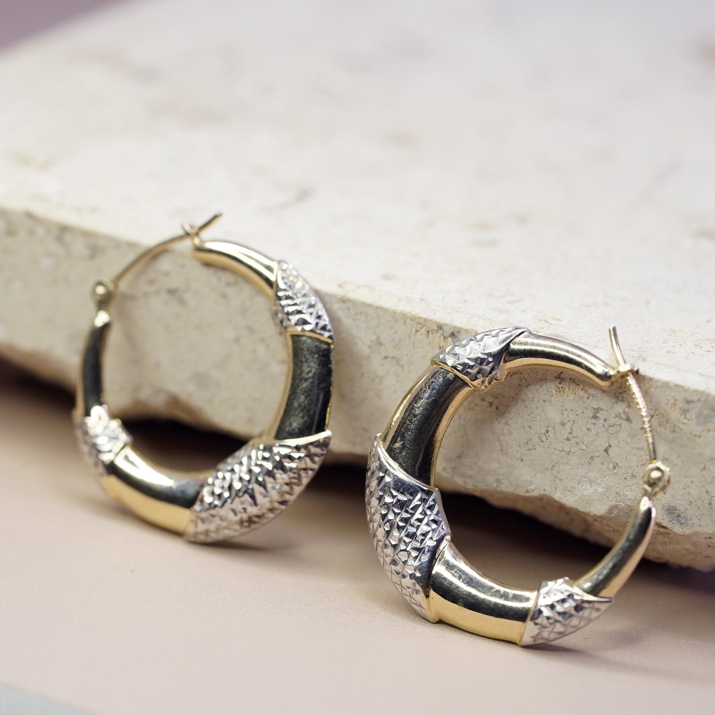 1", vintage vermeil gold over Sterling 925 silver handmade huggie hoop earrings