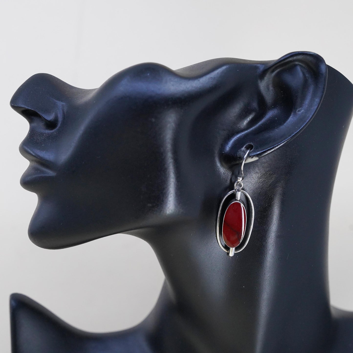 Mexican double sided spinner sterling 925 silver earrings, black red onyx