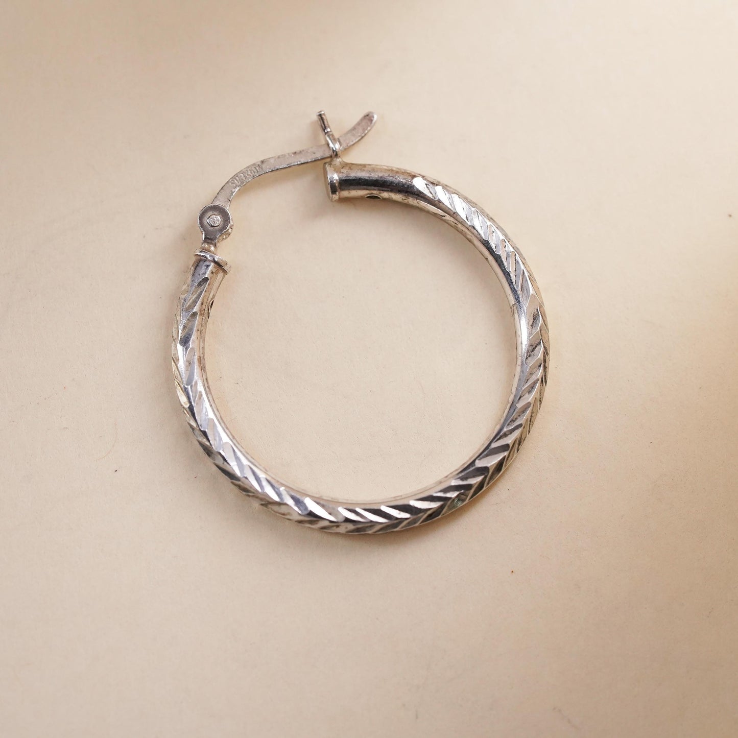 1", VTG sterling silver loop single earring, minimalist primitive textured hoop