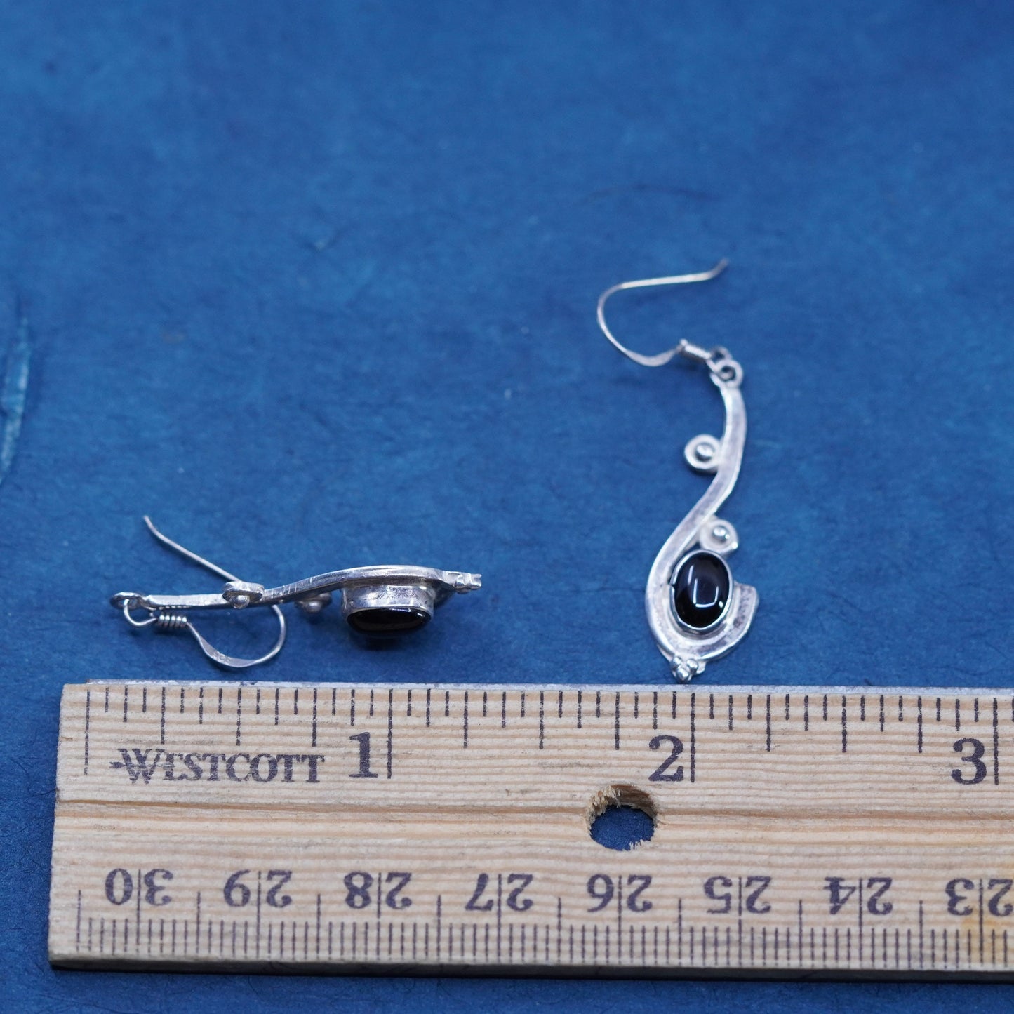 Vintage Sterling Silver 925 earrings with Black Onyx with beads