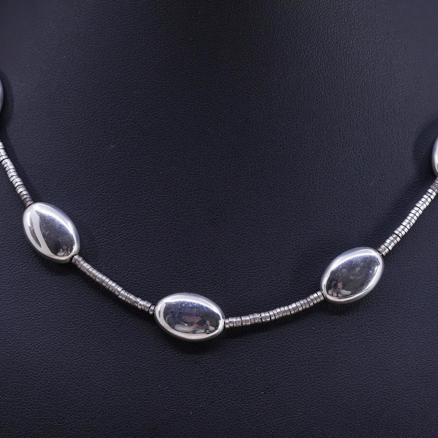 18", vintage Native American Sterling silver heishi necklace w/ 925 oval beads