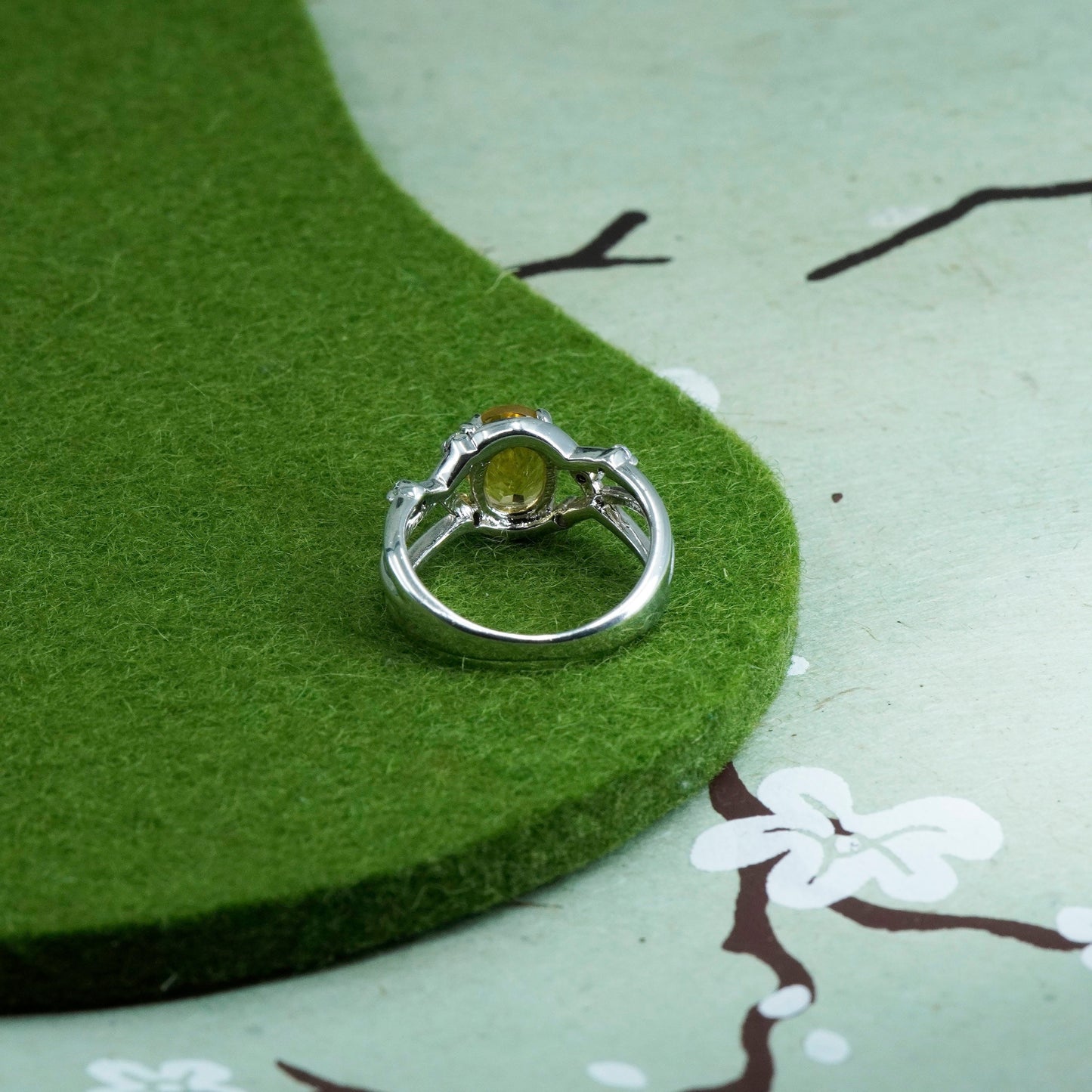 Size 5, Sterling silver ring, stackable 925 band with oval citrine and crystal