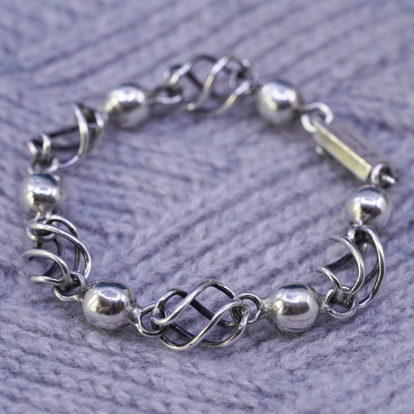 6.25", vintage Mexican Sterling silver handmade chain, 925 beads bracelet