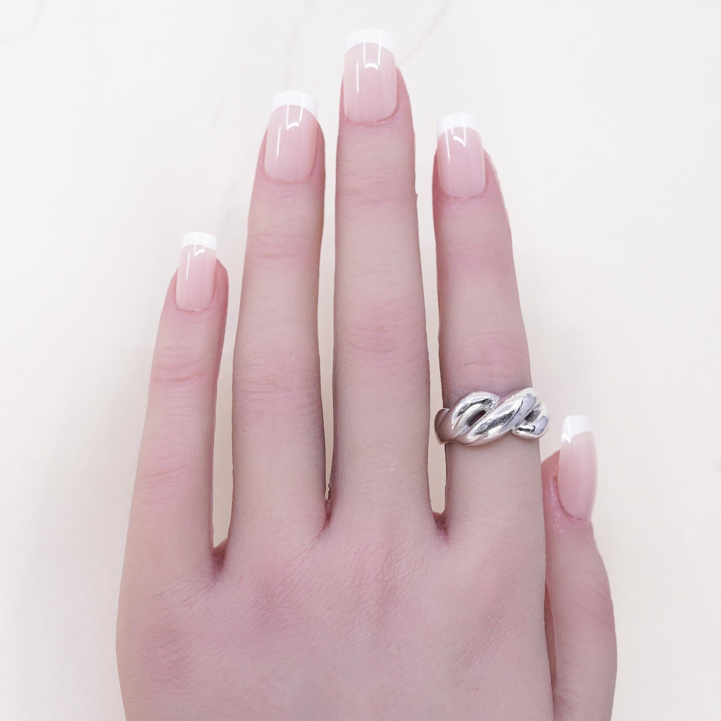Size 7, vintage sterling silver handmade ring, 925 ribbed wavy band