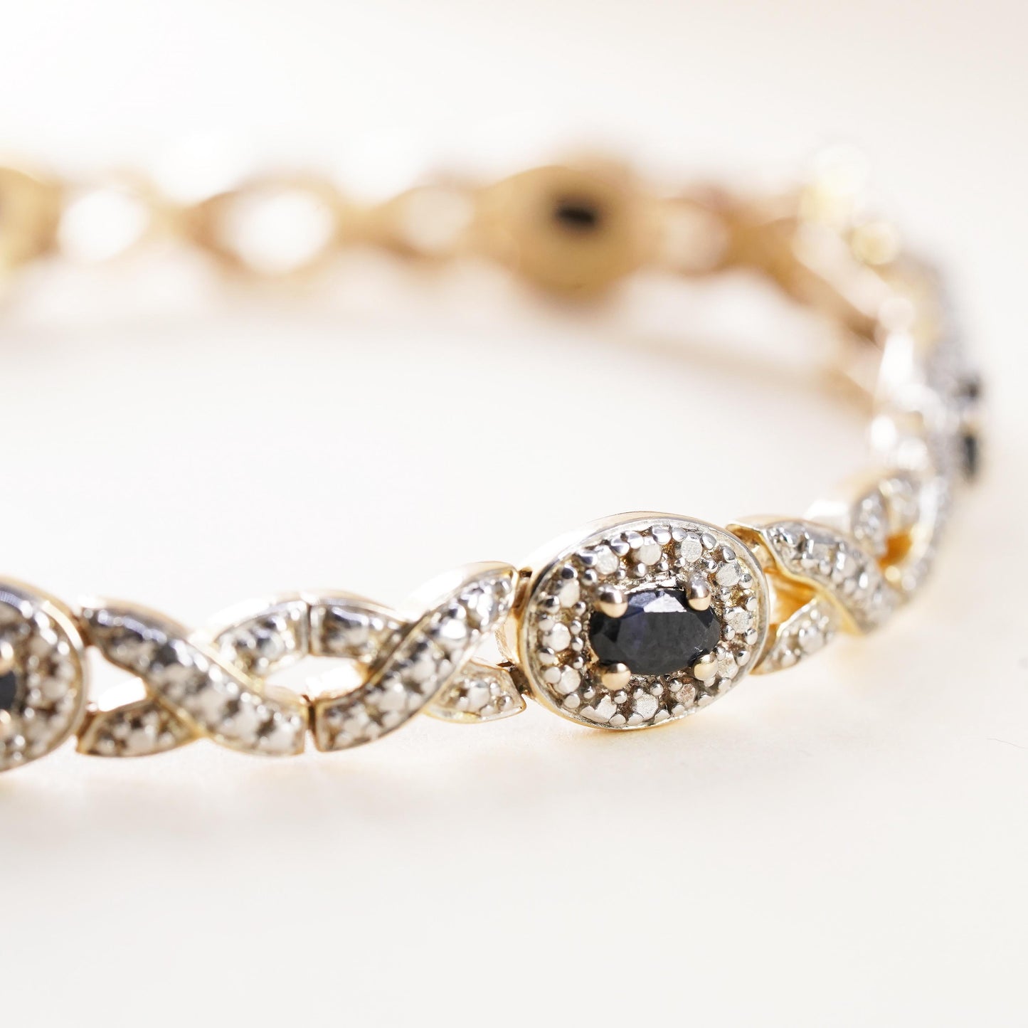 7.25”, vermeil gold sterling silver tennis bracelet, 925 oval sapphire diamond