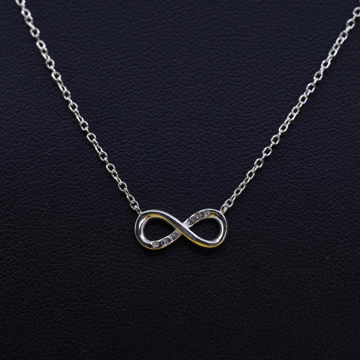 16+2”, Sterling silver necklace, 925 circle chain infinity loop cross pendant