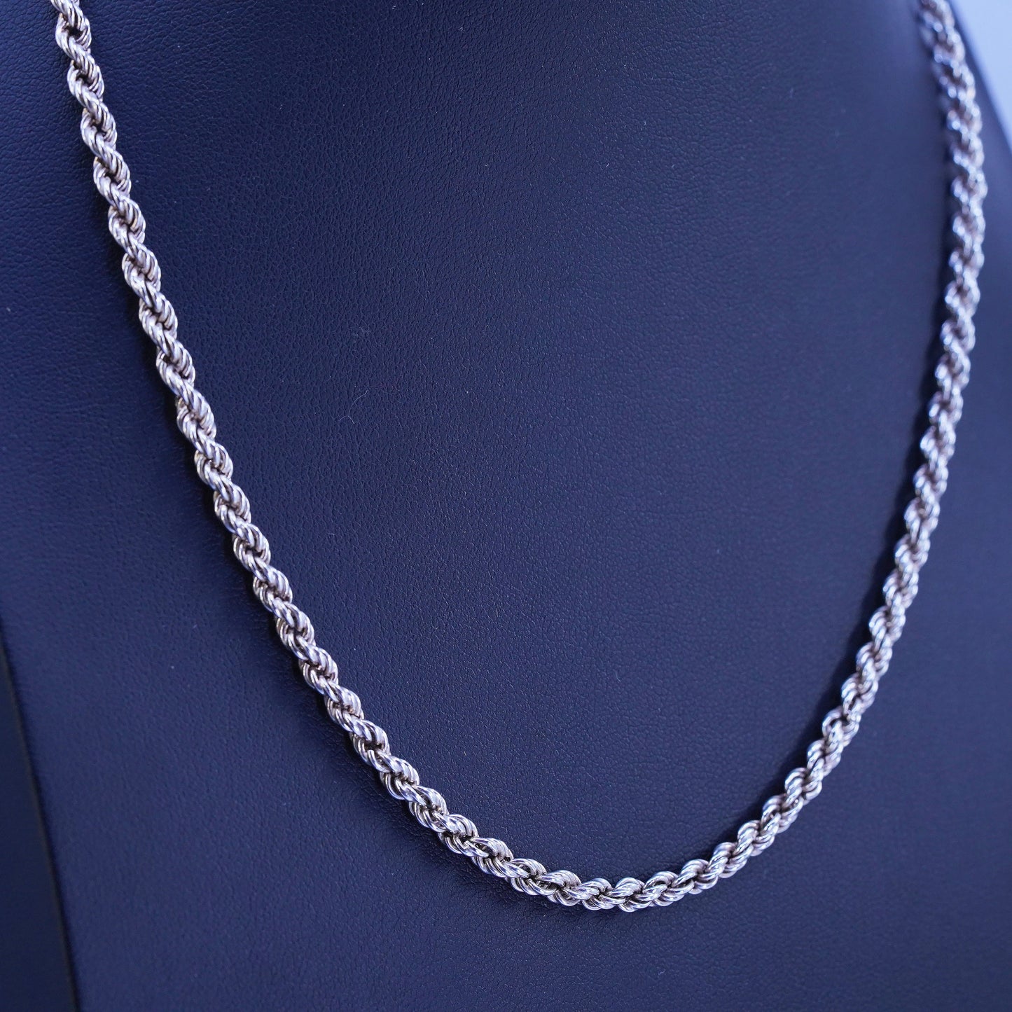 18” 4mm, vintage Sterling 925 silver bold French rope chain necklace