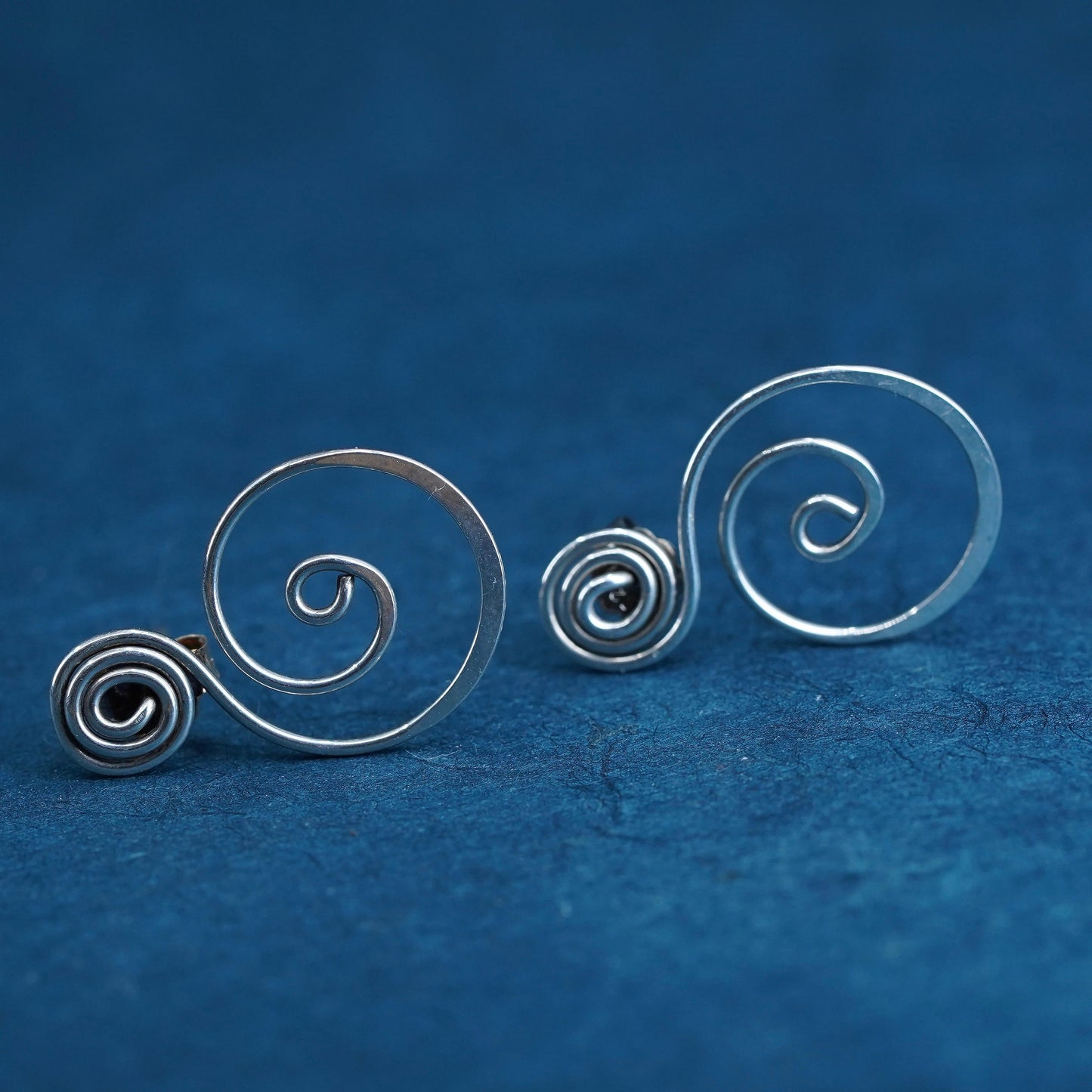 Vintage sterling silver handmade earrings, 925 silver beads sprial studs