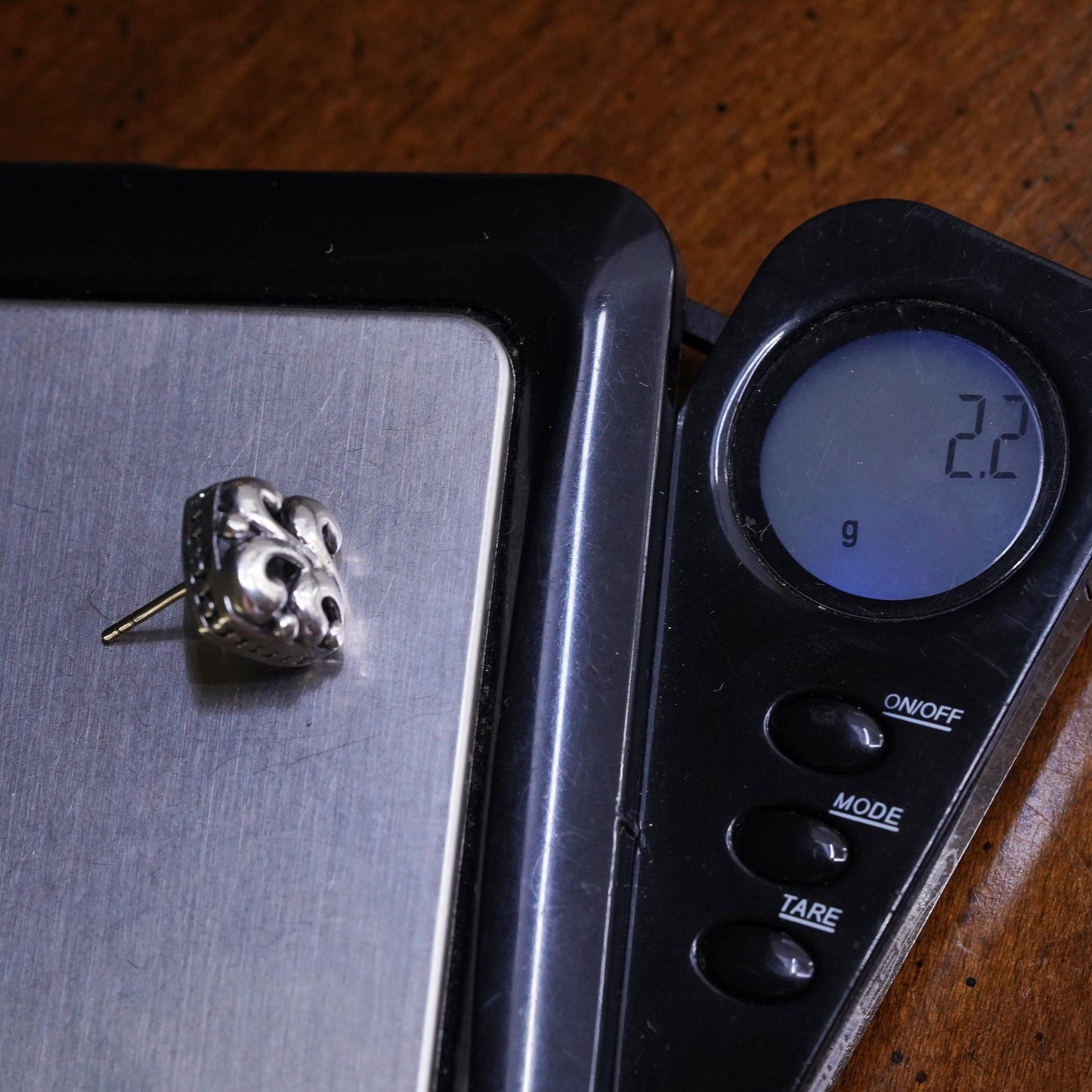 VTG handmade single earring. Sterling 925 silver floral textured square stud