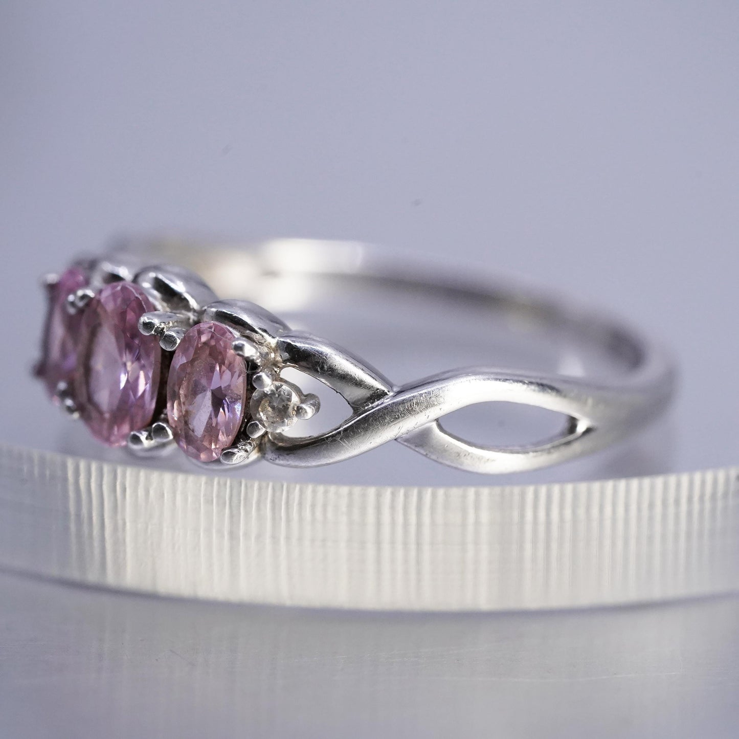 size 9.25, Vintage Sterling Silver Ring, 925 Engagement Ring with pink crystal