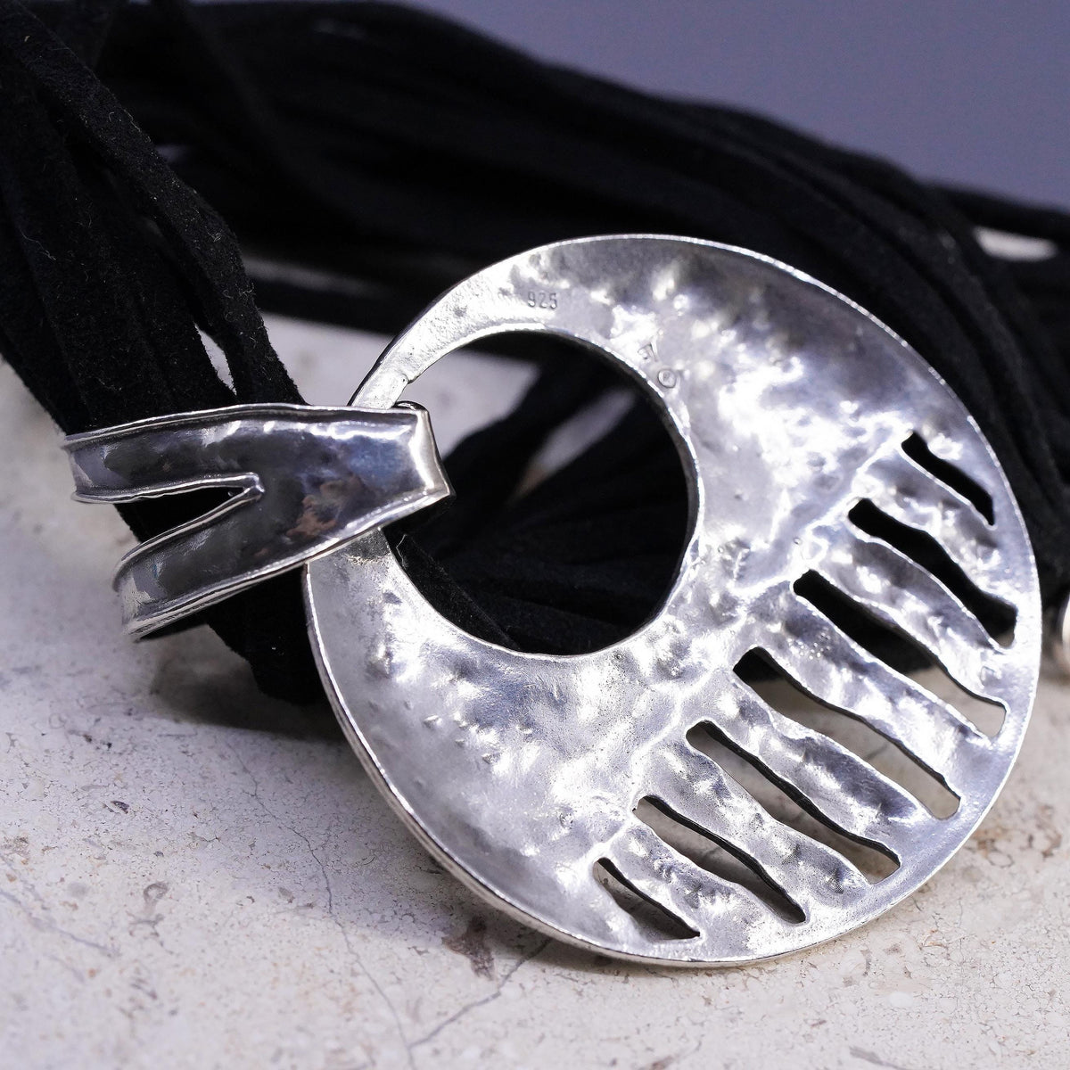 18” Silpada 925 Sterling Silver multi strands Leather Necklace Disc pendant