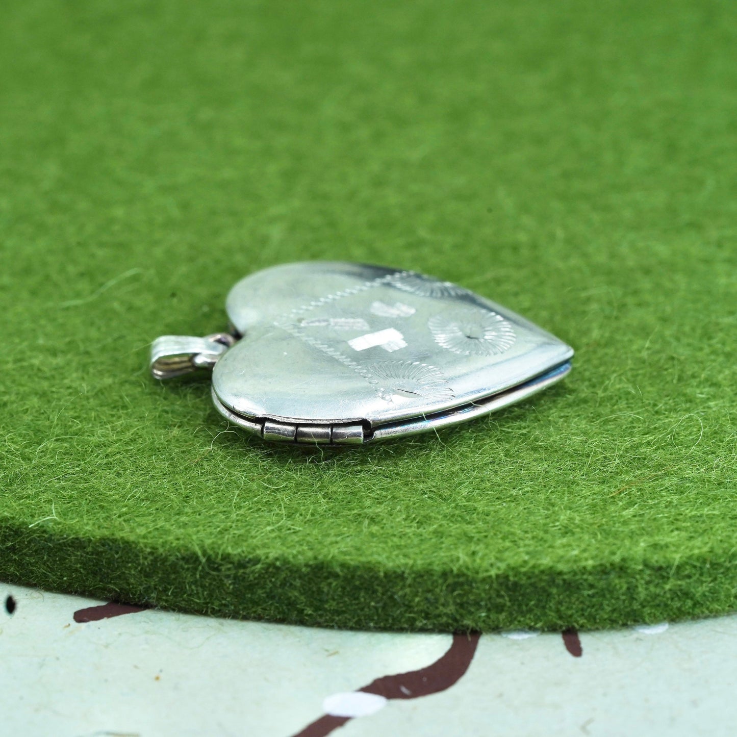Vintage sterling silver photo locket charm pendant, textured 925 heart