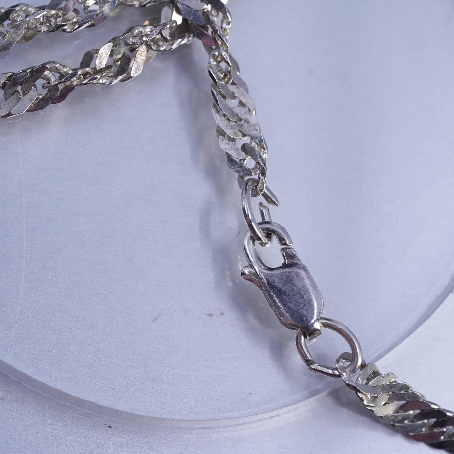 38" 4mm, vintage Sterling 925 silver extra long twisted curb chain necklace