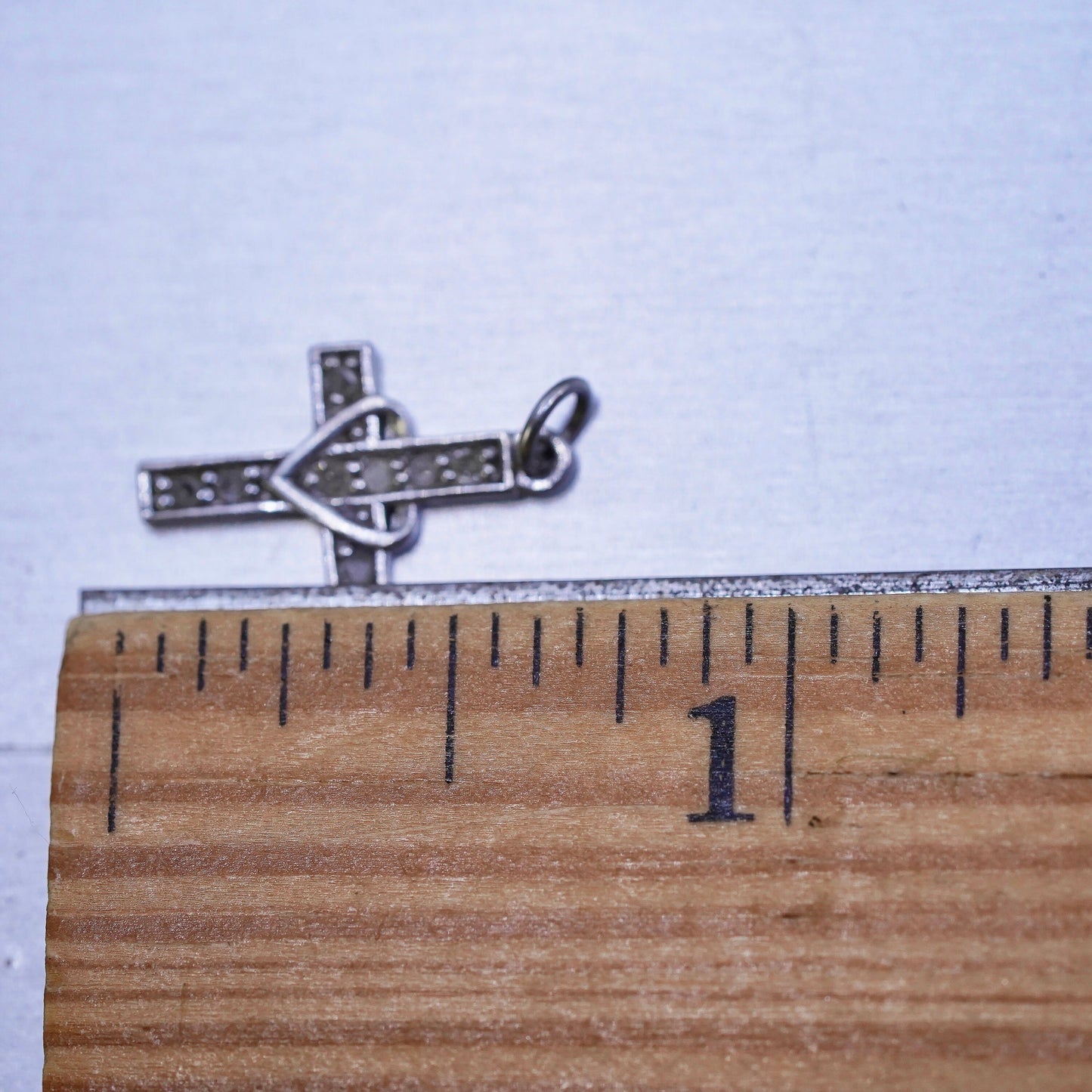 Vintage sterling silver pendant, 925 genuine diamond cross heart pendant