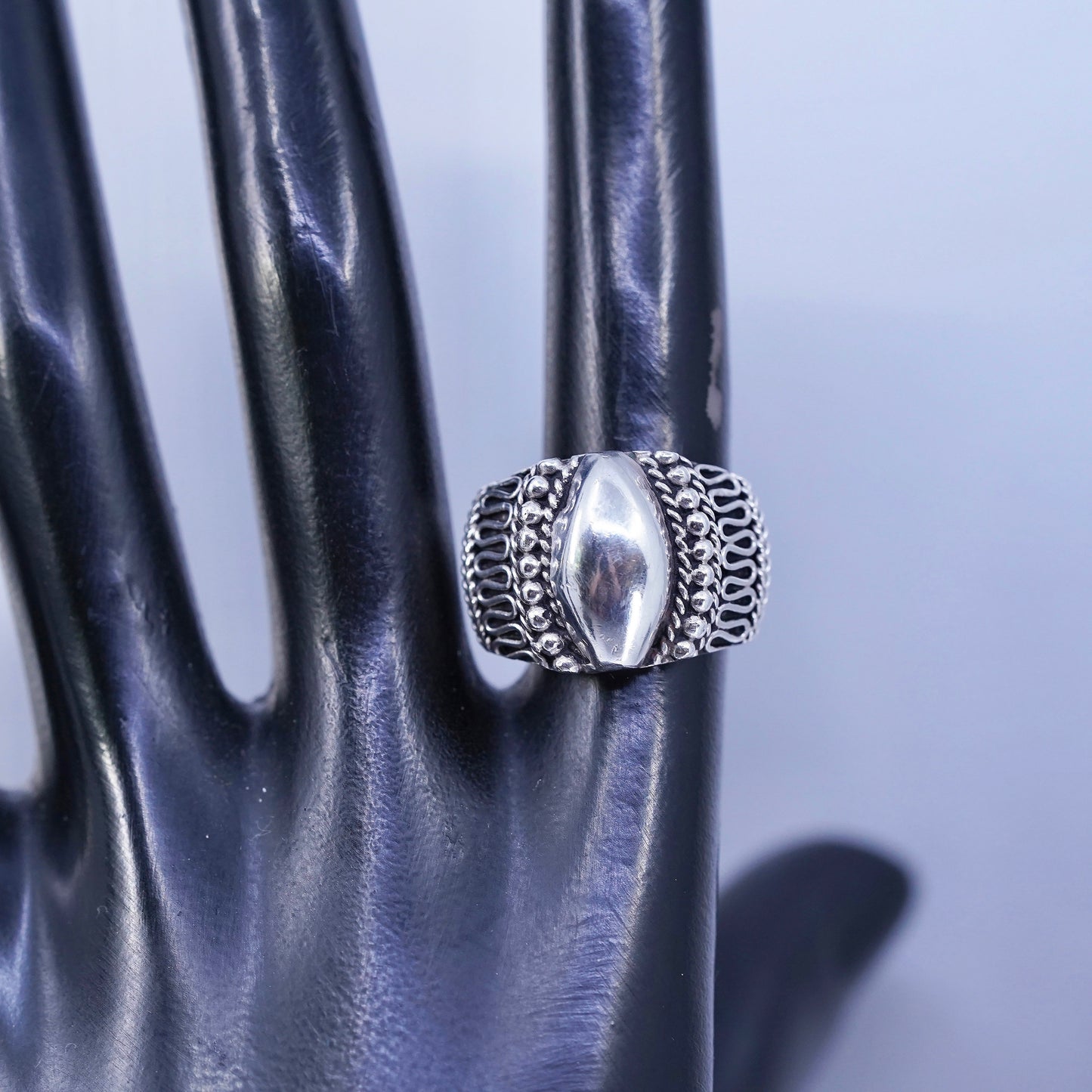Size 7, vintage Mexico Sterling 925 silver handmade ring, beads band