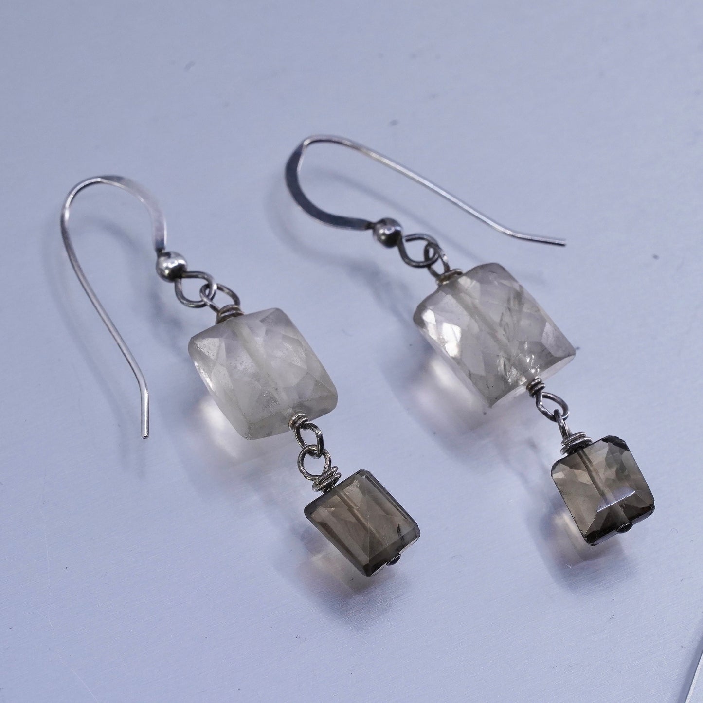 Vintage Sterling 925 silver handmade earrings with smoky quartz