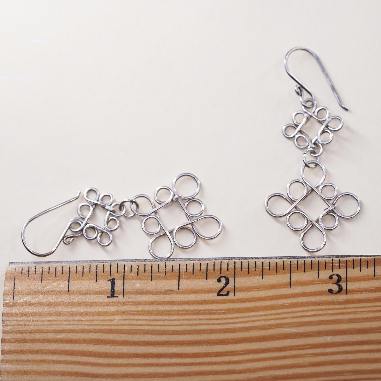 Vintage Sterling silver handmade earrings, 925 silver wired dangles