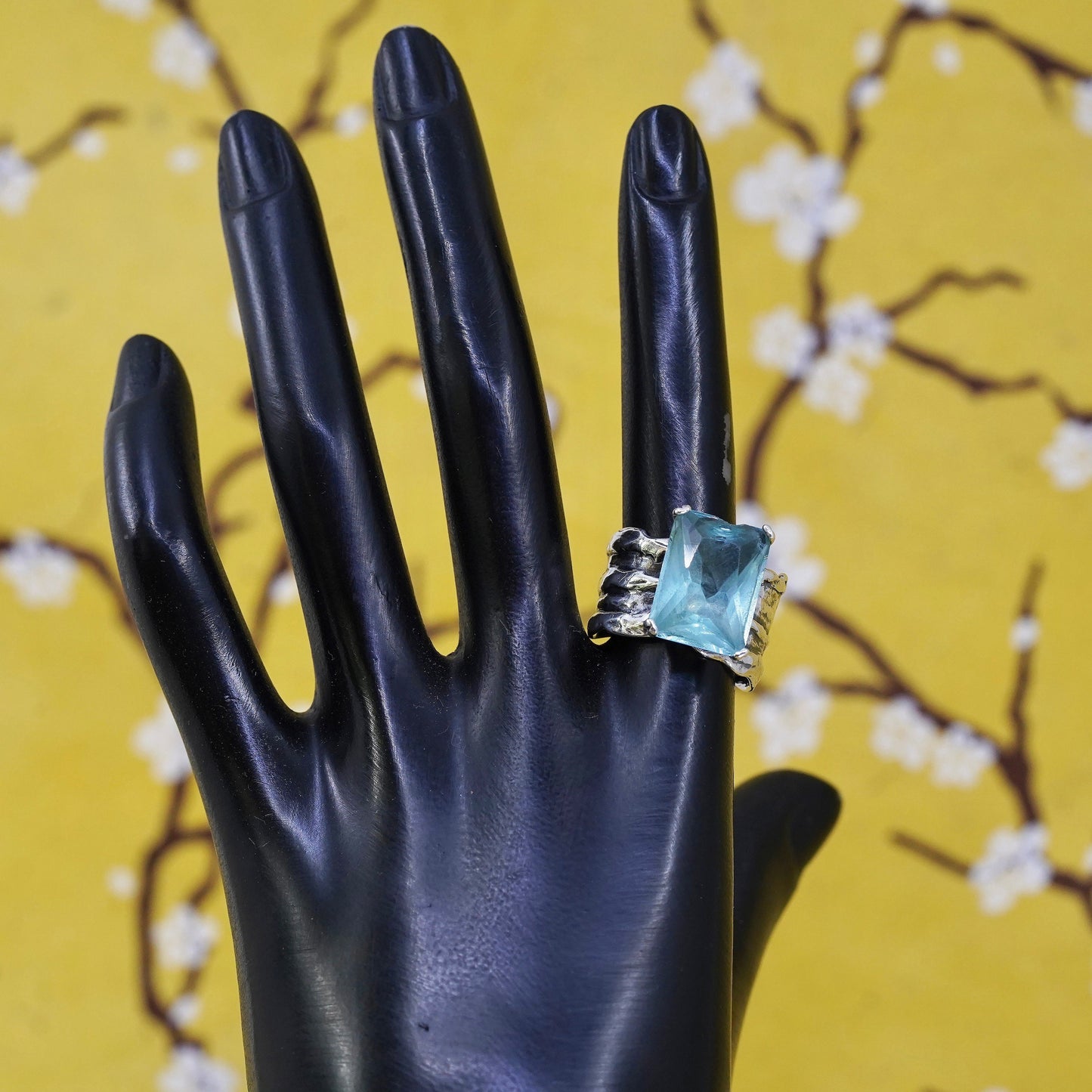 Size 8.25, Silpada Sterling Silver 925 Light Blue Glass Rectangular Dome Ring
