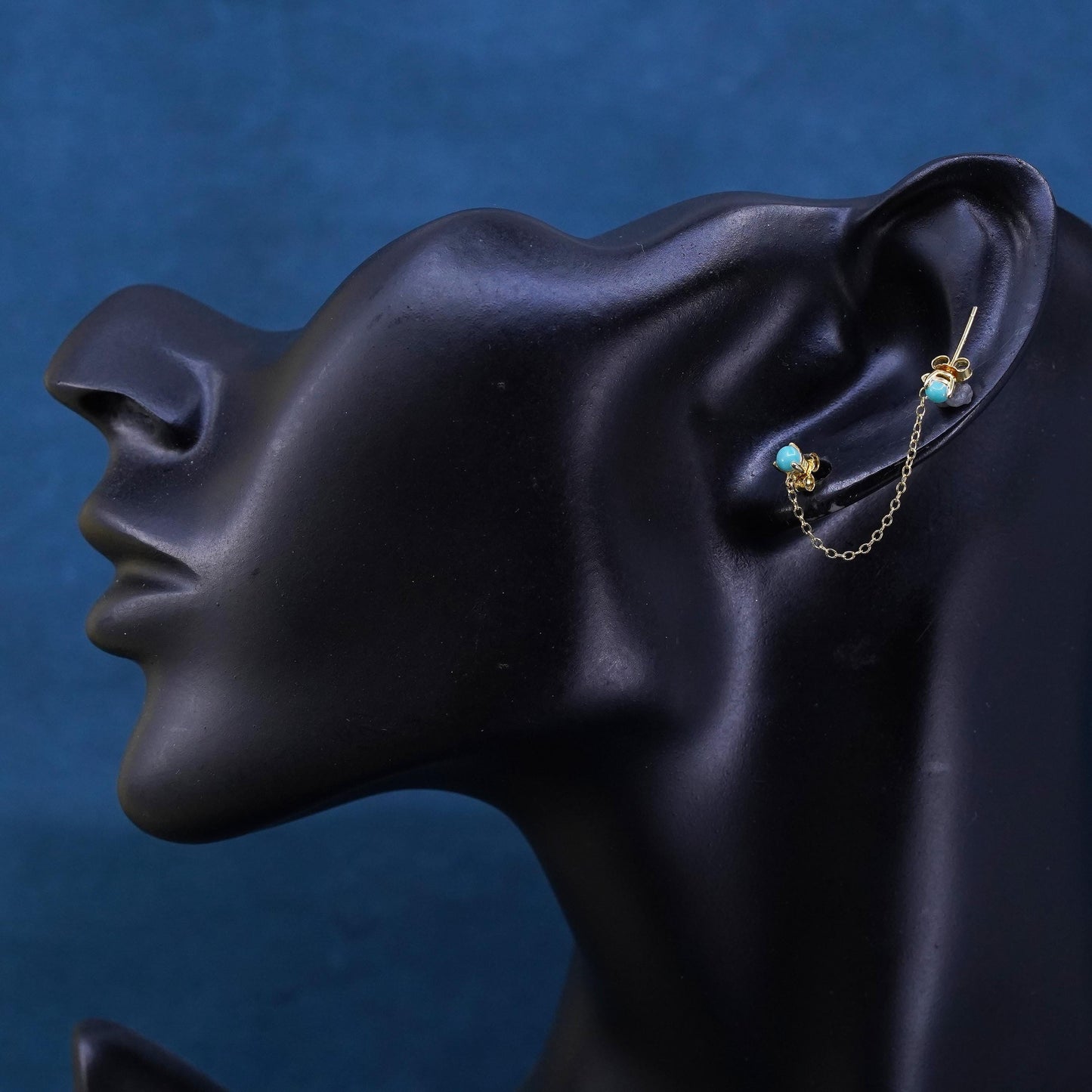 vermeil yellow gold over Sterling silver two earrings, 925 studs with turquoise