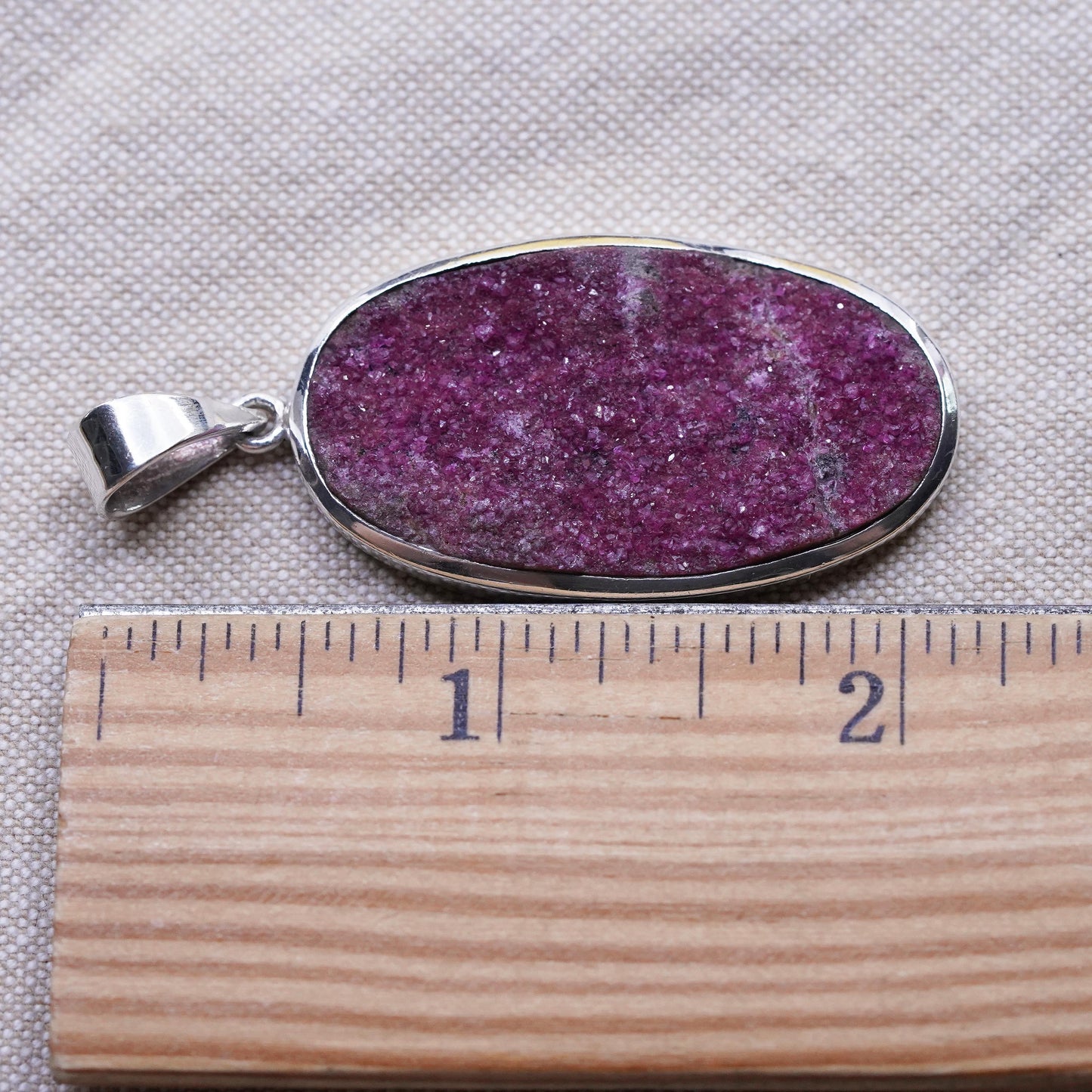 Vintage Sterling silver handmade pendant, 925 oval with rose pink druzy stone