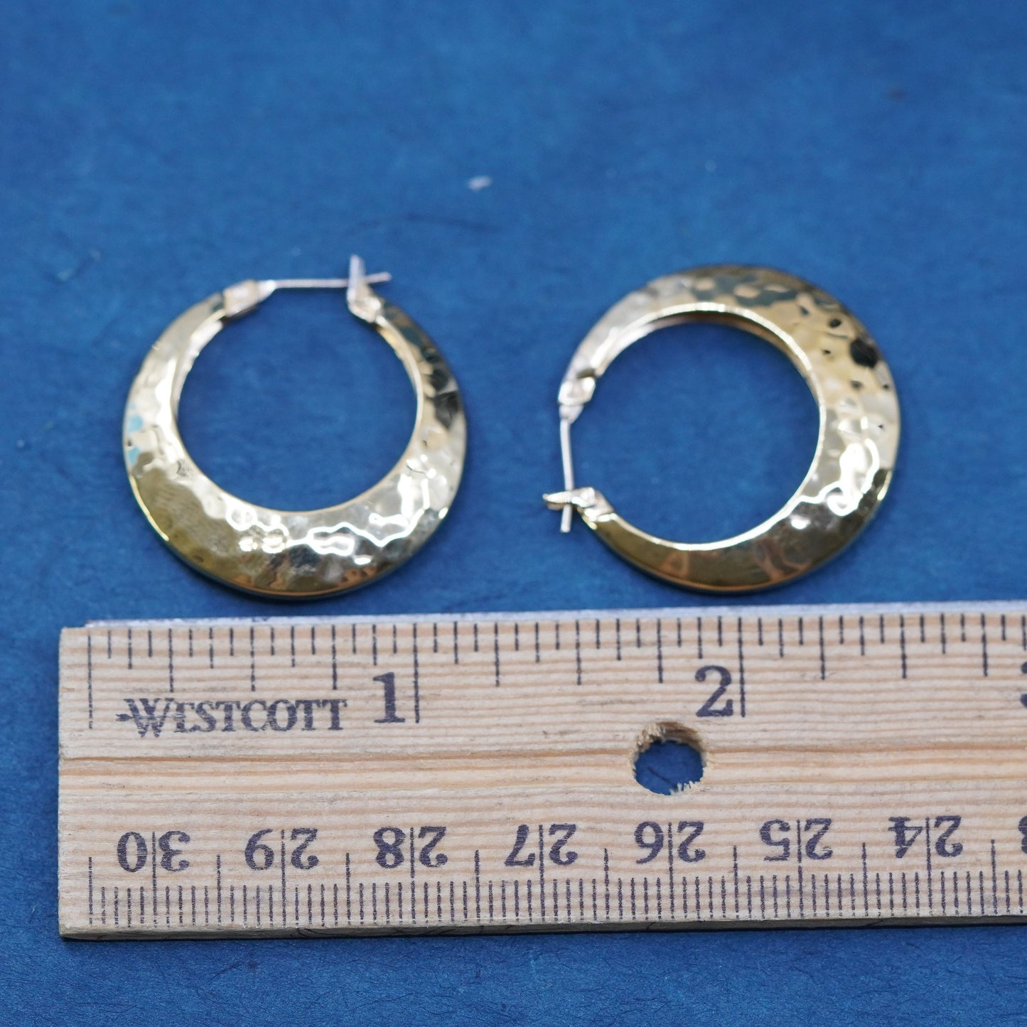 1”, vermeil gold over Sterling silver handmade hammered earrings, 925 hoops
