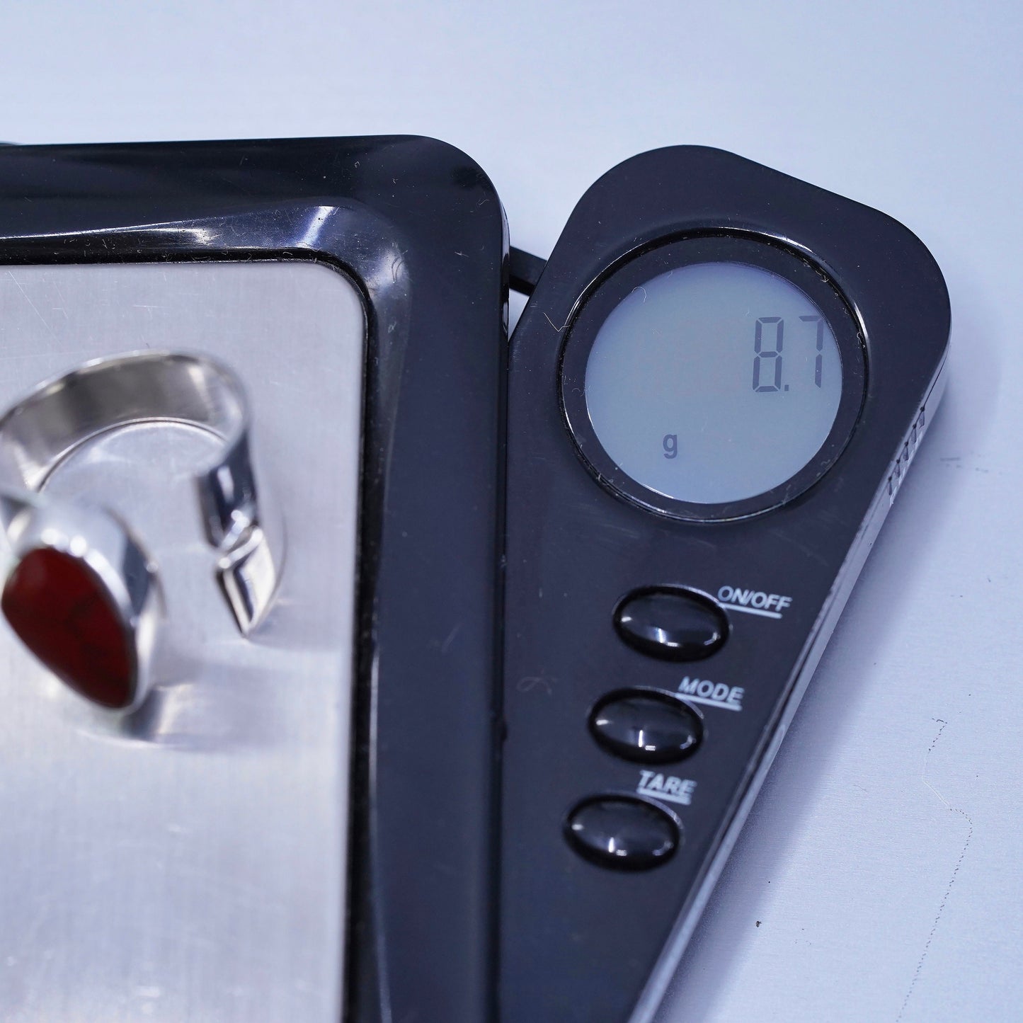 adjustable, vintage southwestern Sterling 925 silver handmade ring red jasper