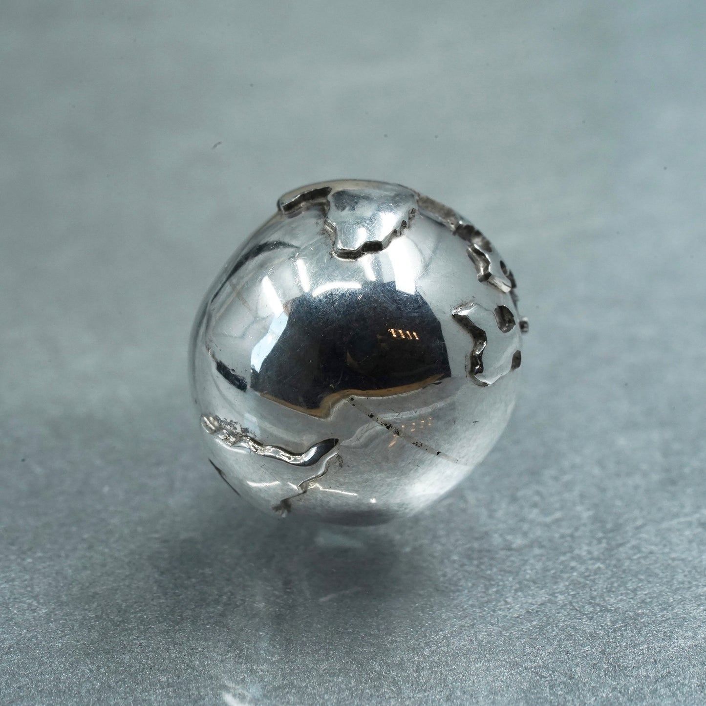 Vintage Mexican Sterling 925 silver chime harmony ball, 925 bell with world map