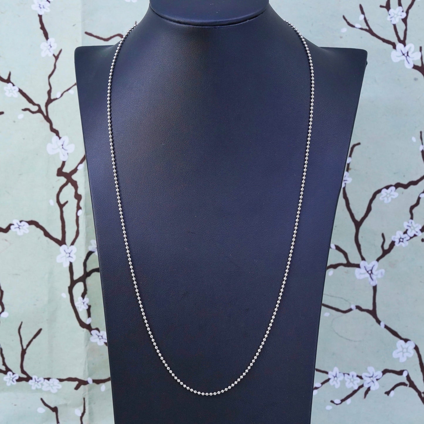 24”, 1mm, Vintage sterling silver necklace, 925 bar chain with beads