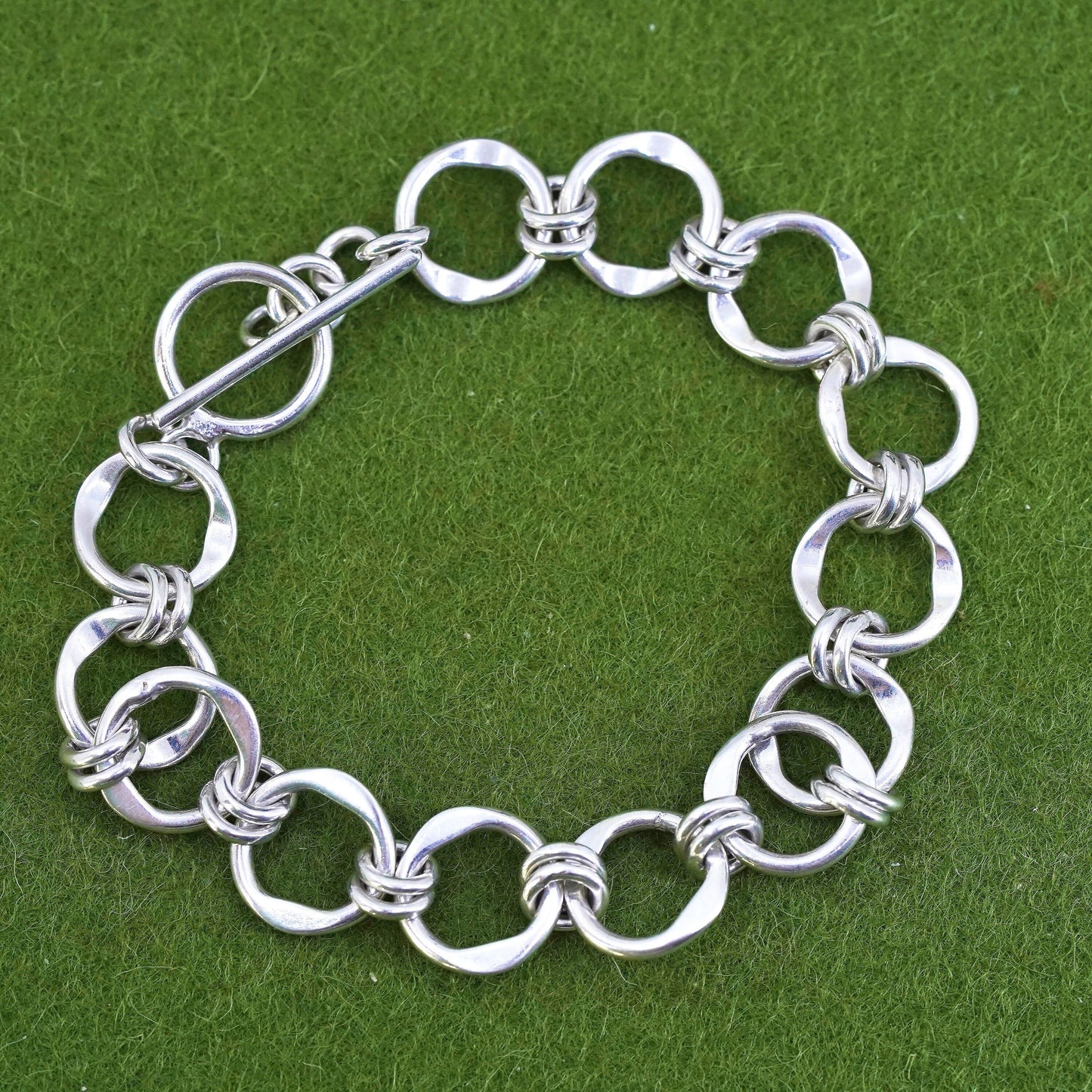 7", Vintage sterling silver charm bracelet, 925 bold circle link chain