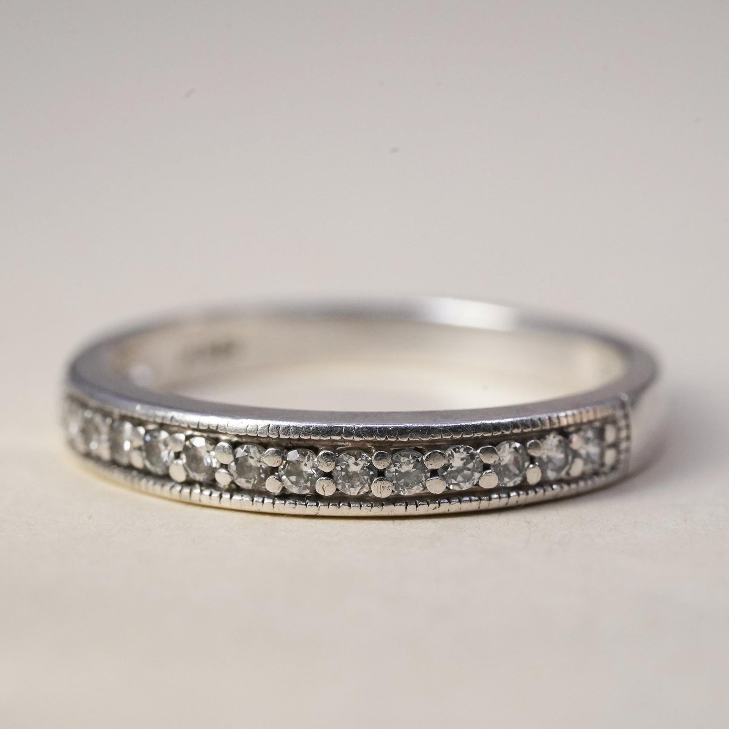 Size 7.25, vintage sterling 925 silver ring cluster CZ, stackable wedding band