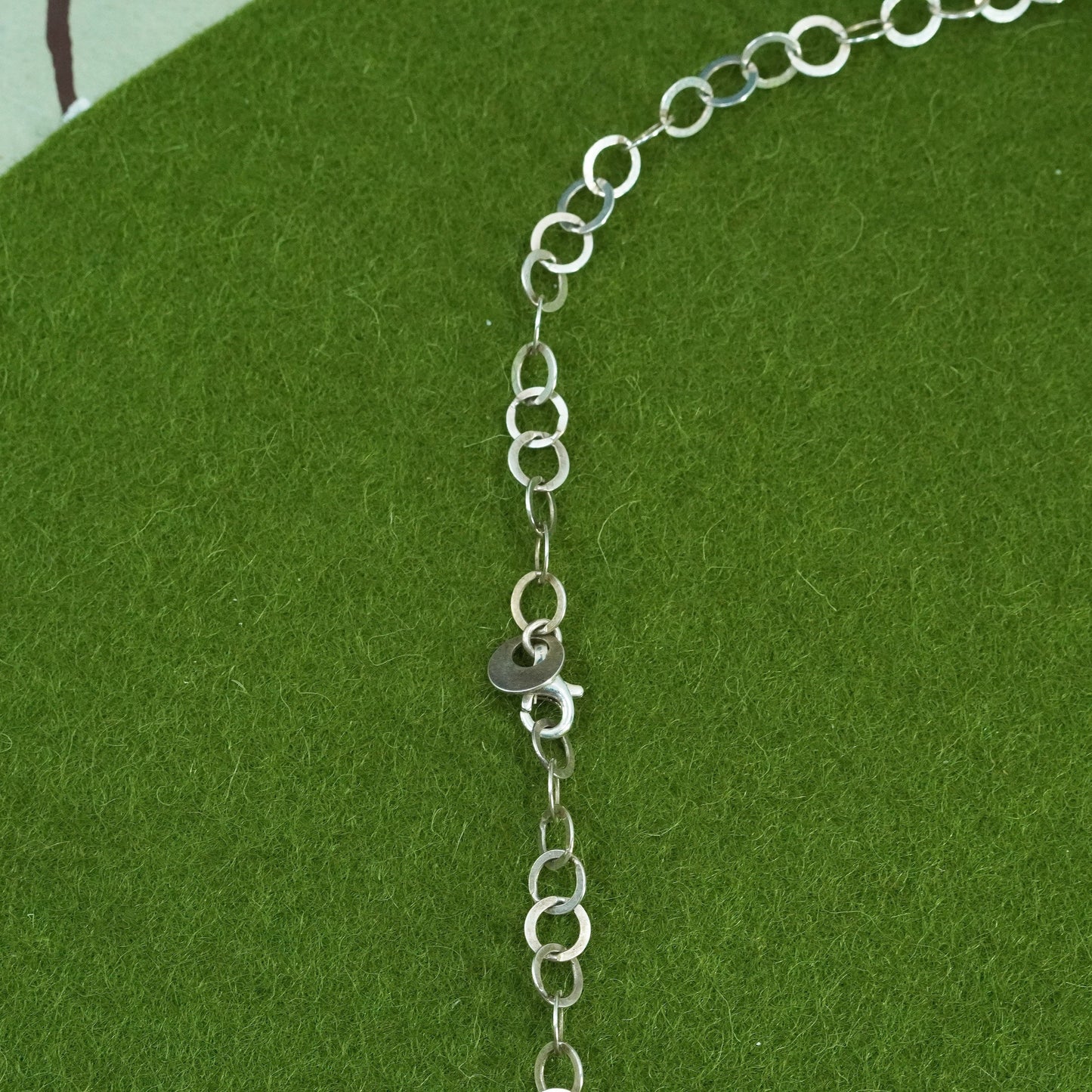 17”, vintage Italian Sterling 925 silver matte flatten circle handmade necklace