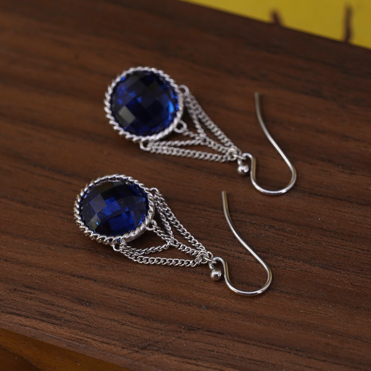 Vintage Sterling 925 silver handmade earrings with checkerboard cut crystal