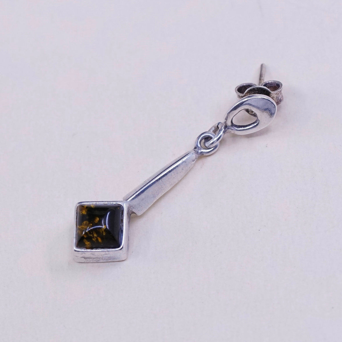 Vintage sterling silver handmade earrings, 925 with honey Amber, stamped 925
