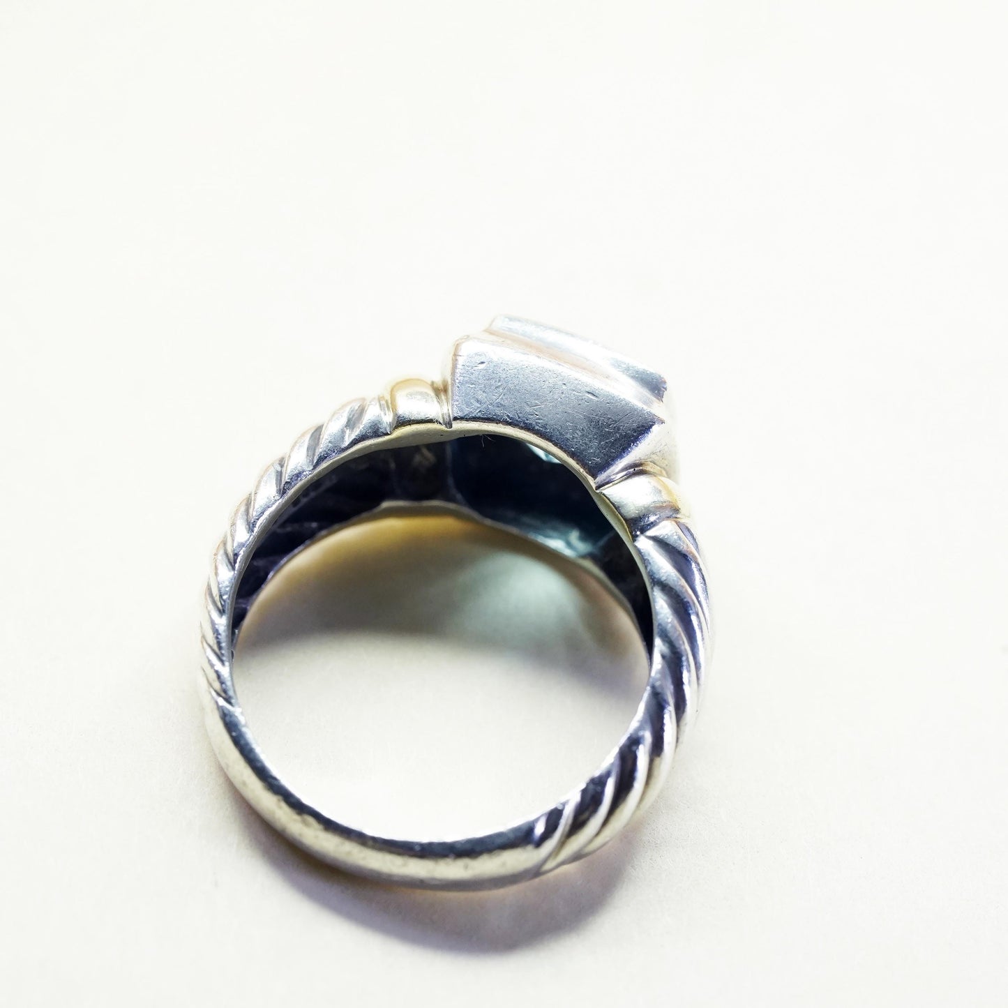Size 8.75, David Yurman Sterling 925 silver cable ring square blue topaz 14K