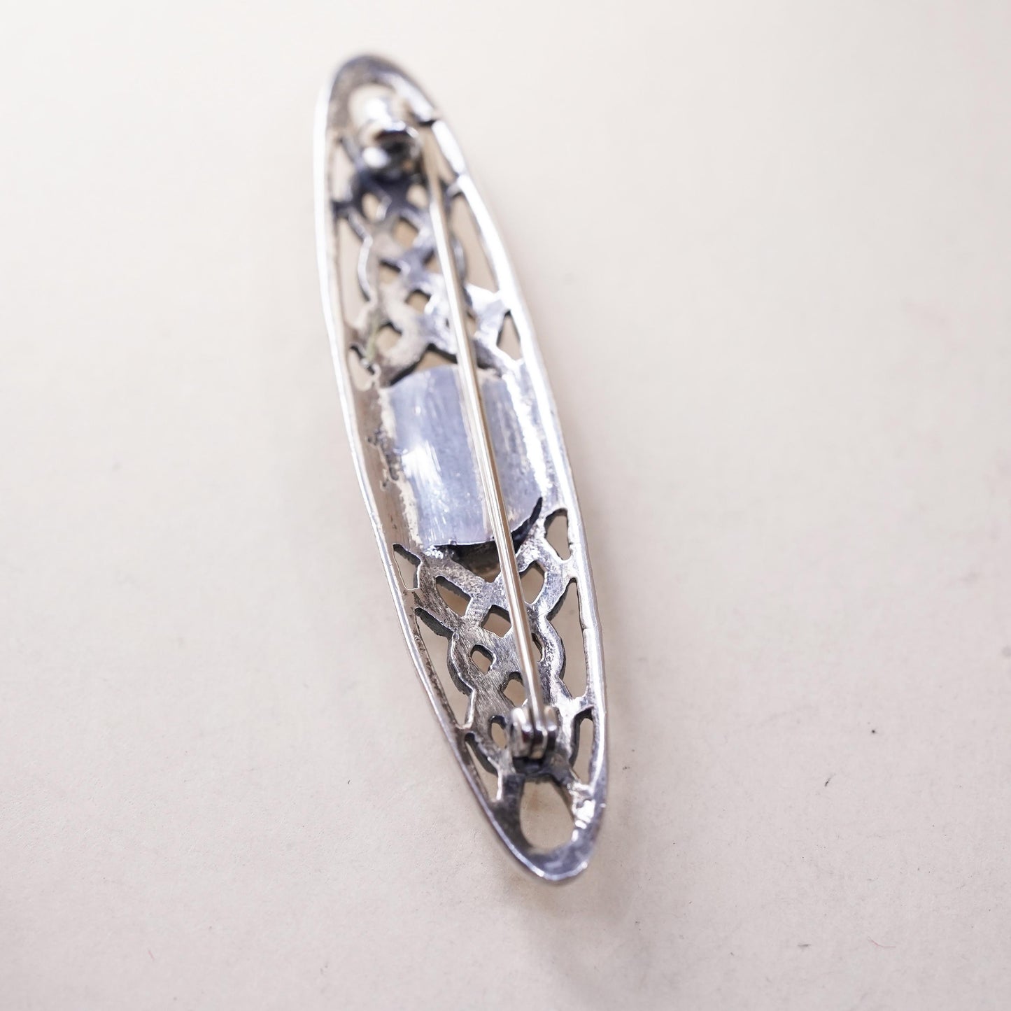 Vintage sterling 925 silver Celtic knot brooch pendant mother of pearl inlay