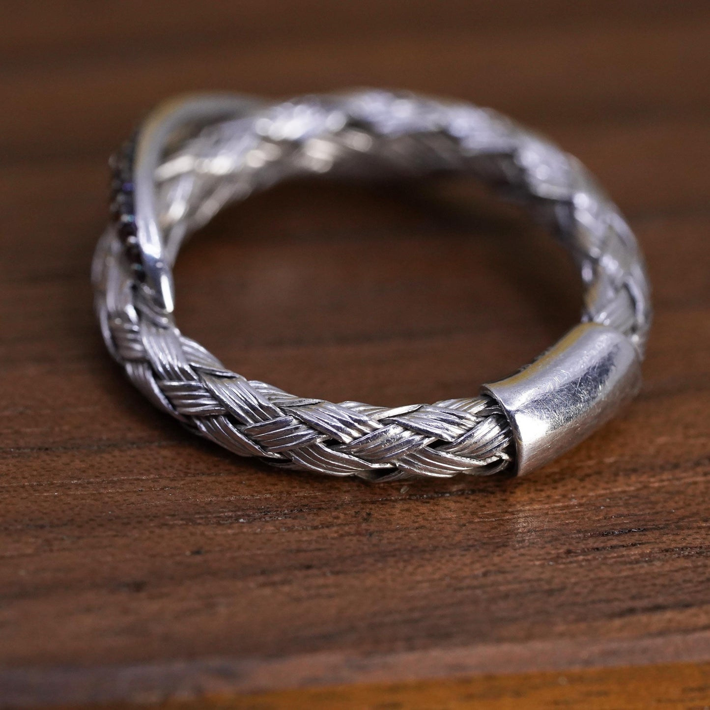 Size 7.5, Designer JS Sterling 925 silver woven braided ring cluster citrine