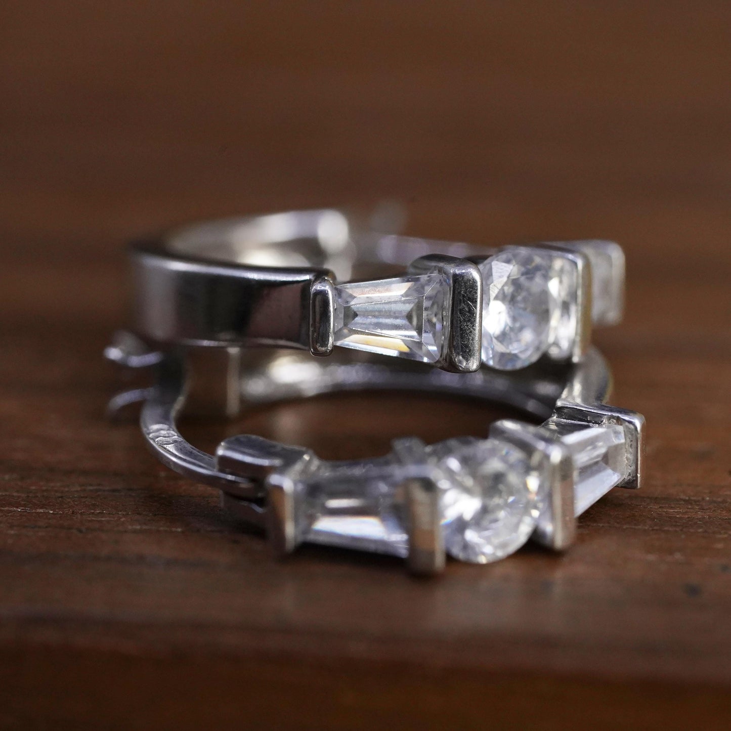 0.5", vintage Sterling silver handmade earrings, 925 hoops with Cz