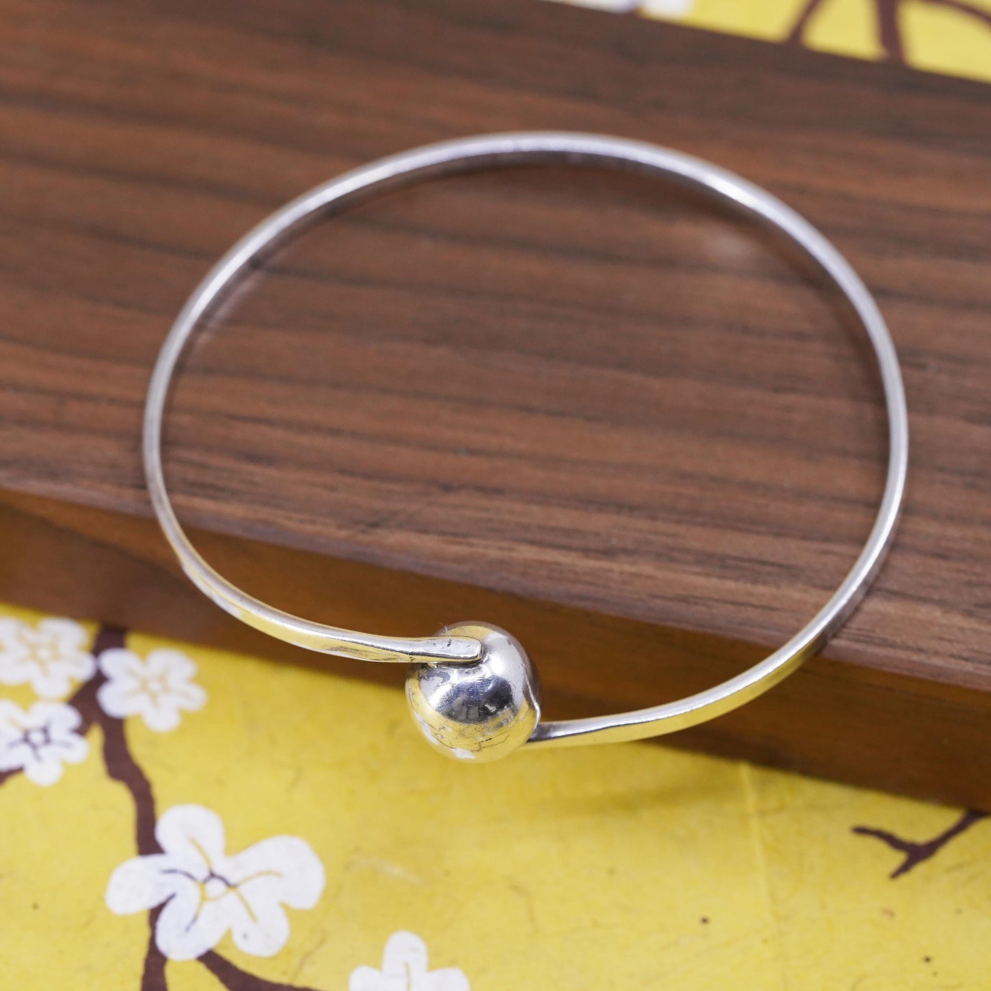 7.75", Vintage sterling silver handmade bracelet, 925 bangle with bead