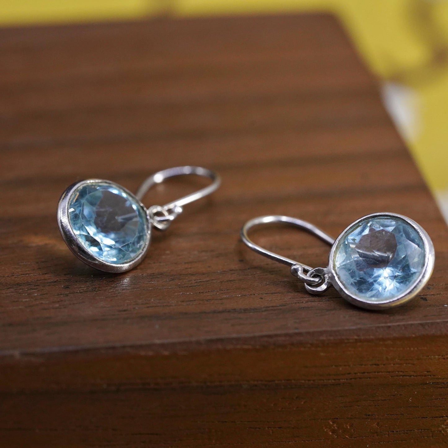 Vintage Sterling 925 silver handmade earrings with oval blue crystal