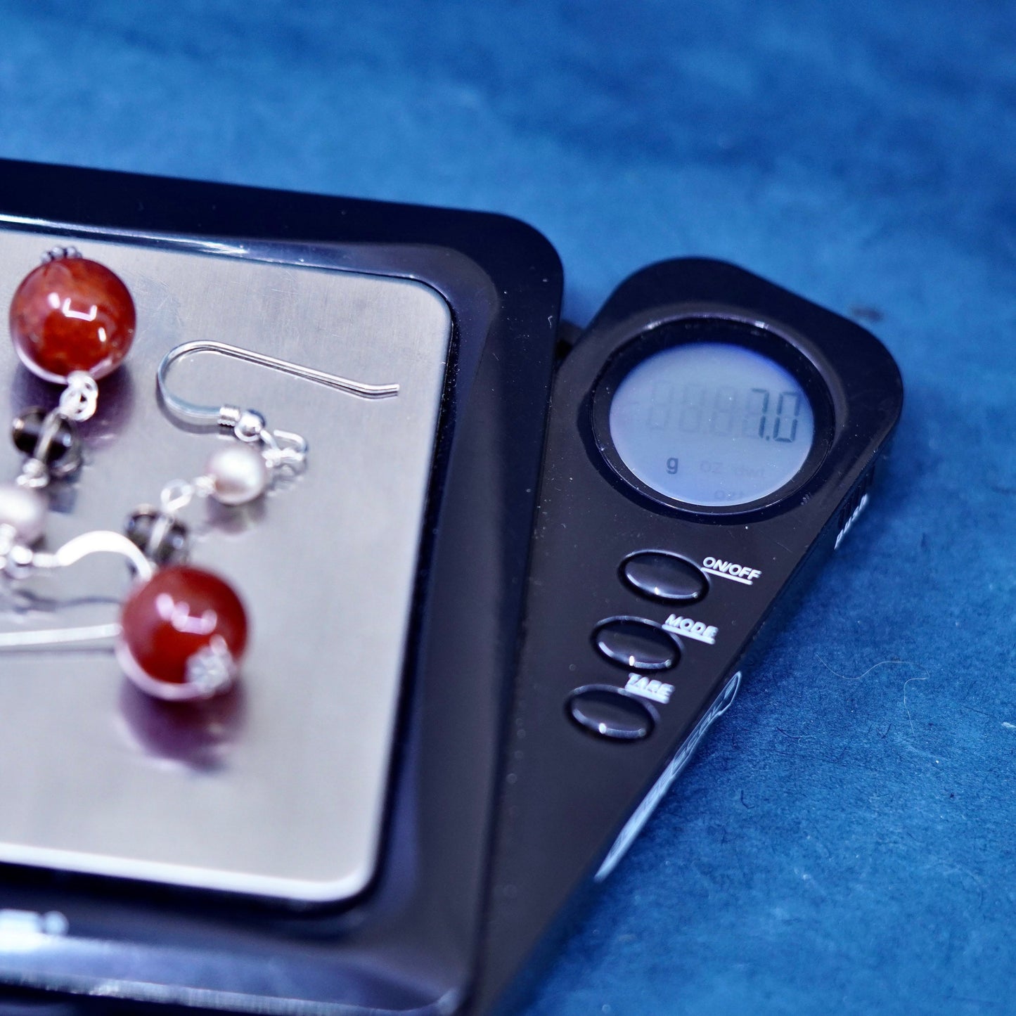 Vintage Sterling 925 silver handmade earrings with carnelian and smoky crystal