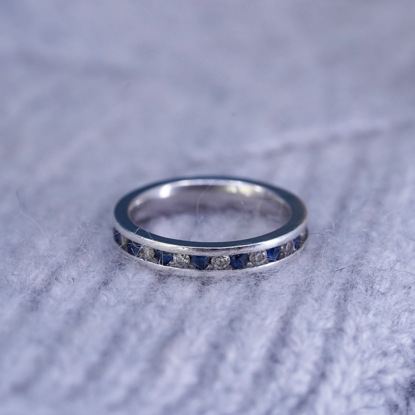 Size 7.25, vintage Sterling silver handmade ring, 925 band with cz