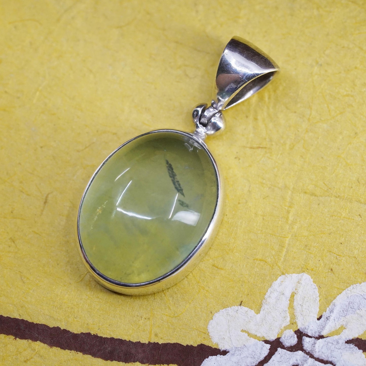 Vintage Sterling silver handmade pendant, 925 oval with prehnite