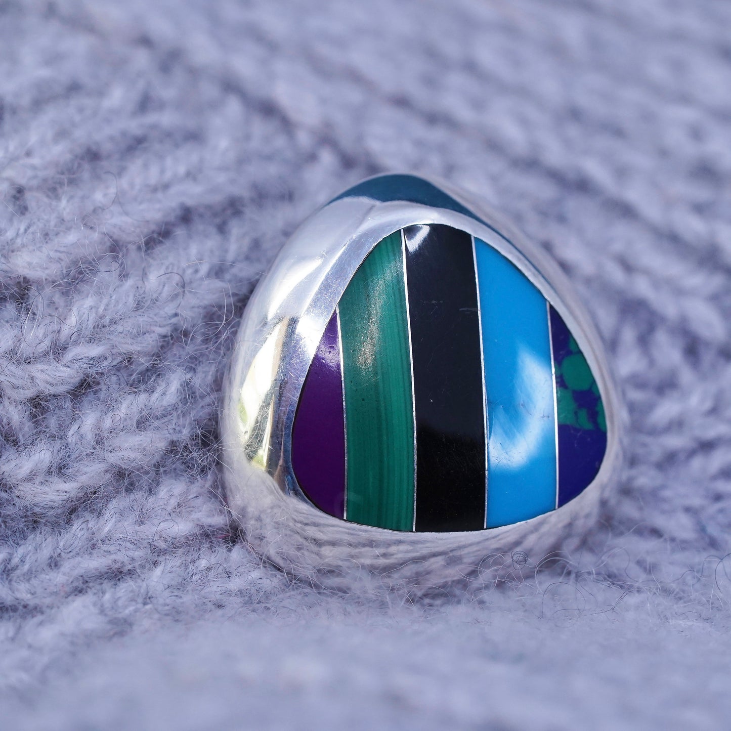 Mexican Sterling silver handmade pendant, 925 circle turquoise onyx malachite