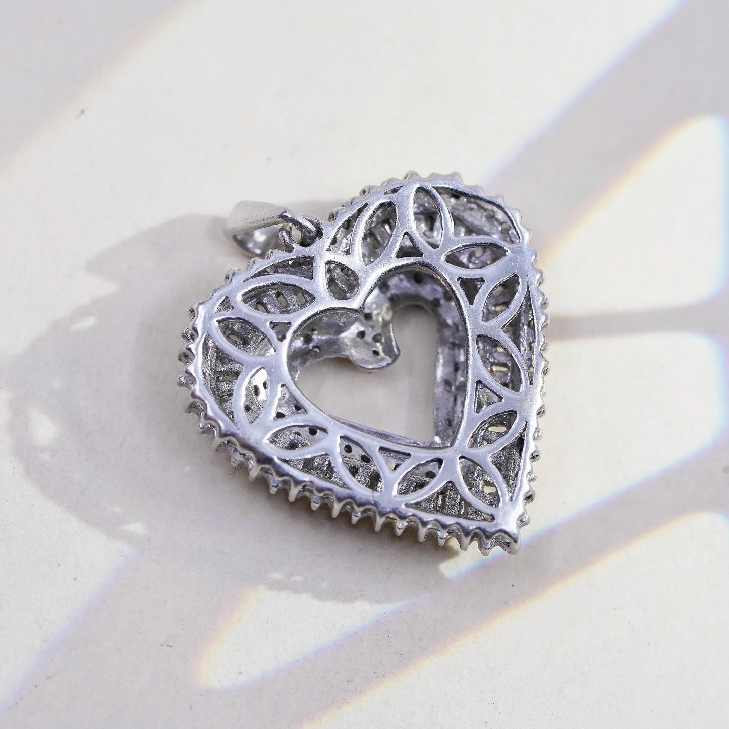 vintage Sterling silver Pendant, 925 heart cluster diamonds, wedding jewelry