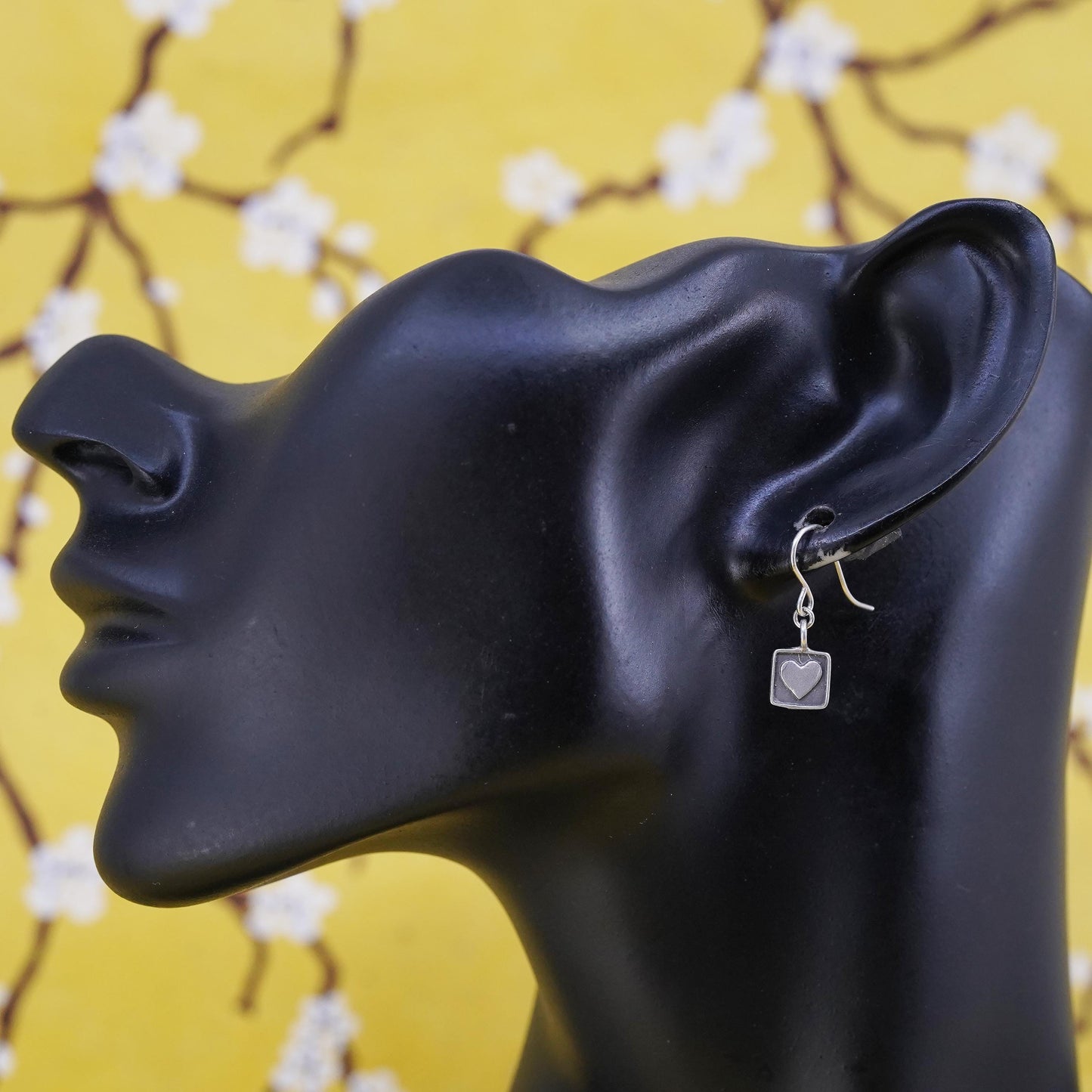 Vintage Sterling silver handmade earrings, 925 heart drops