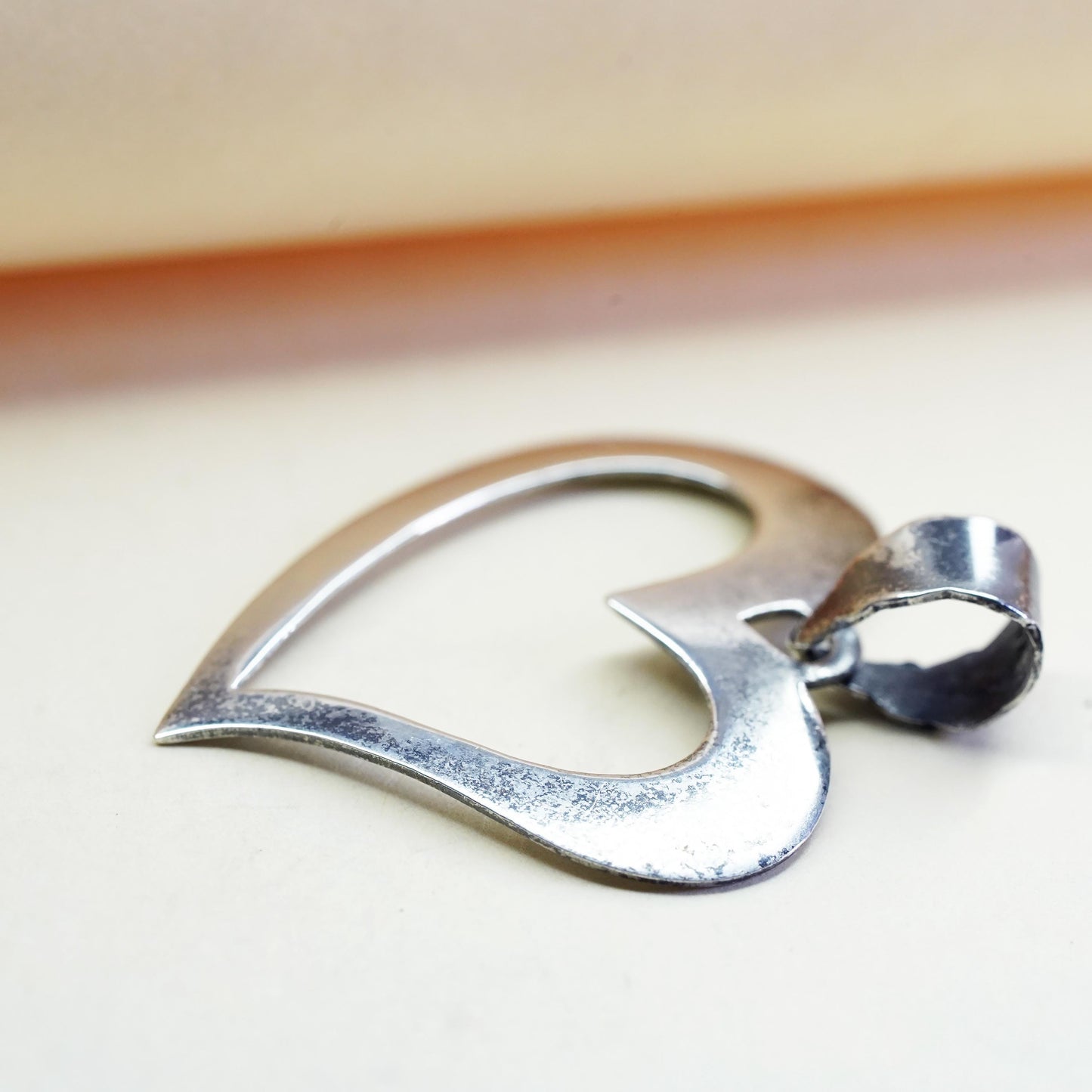 Vintage sterling silver pendant, heart shaped, fine 925 silver heart